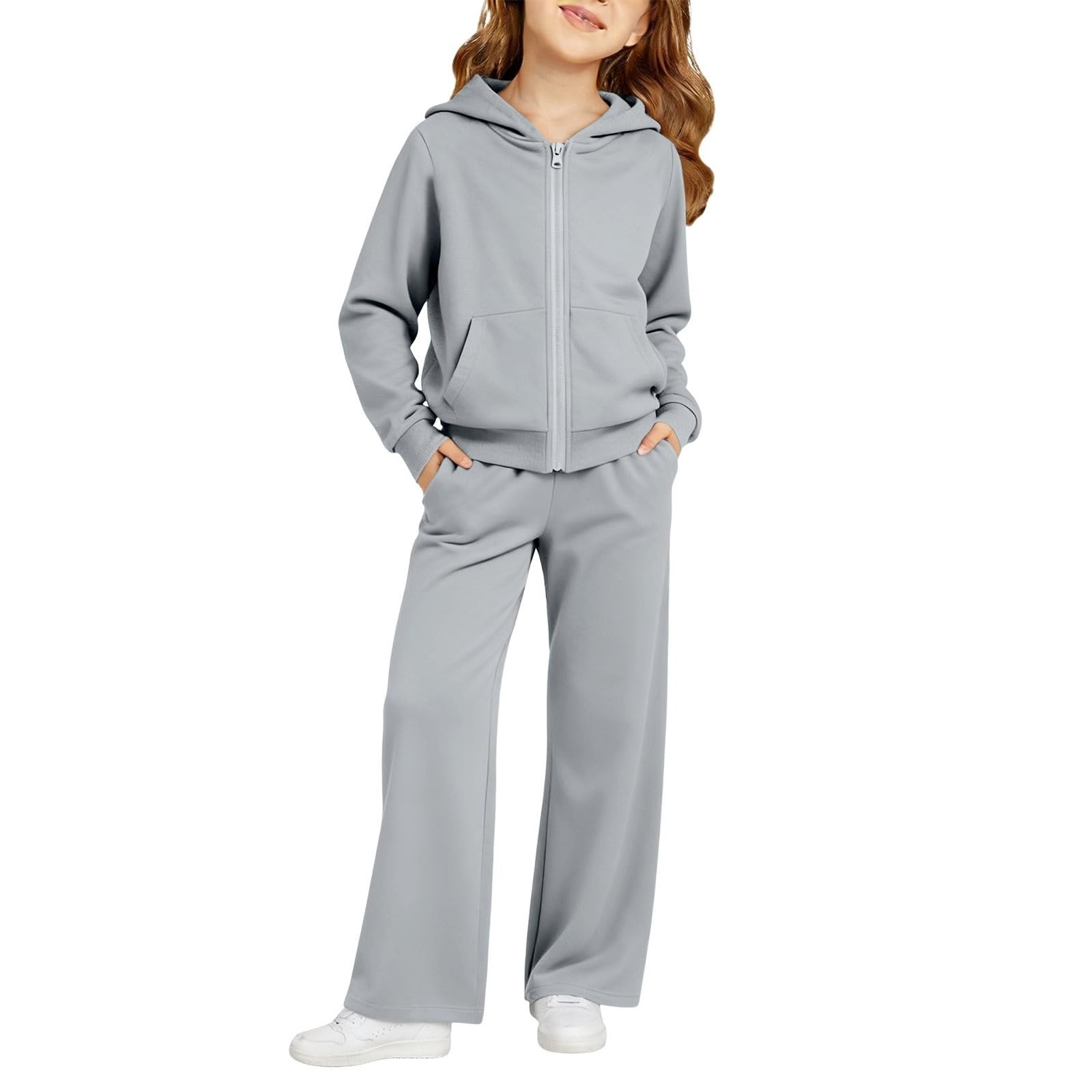 Conjunto deportivo de 2 piezas para niñas, sudadera con cremallera y pantalones deportivos de manga larga con capucha y pantalones deportivos cómodos