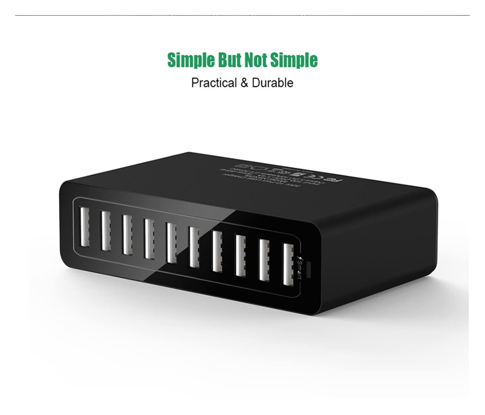 EDEDE Caricatore USB, Dock for Stazione di Ricarica con 10 Porte USB, Ricarica Rapida, con Cavo da 50 W for Caricabatterie Multi USB, hub for Caricabatterie da Parete Veloce da Viaggio(Black 6 USB)