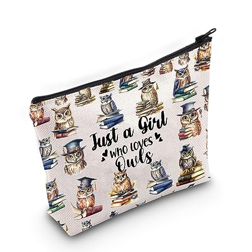 LEVLO Funny Owl Cosmetic Bag Animal Lover Gift Just A Girl Who Loves Owls Makeup Zipper Pouch Bag Owl Lover Gift for Women Girls Owls