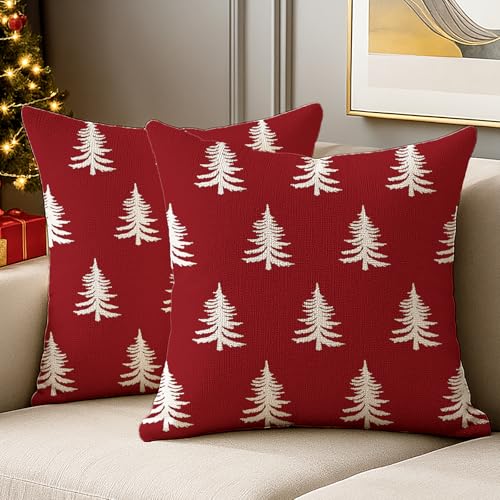 JANGYUHH Rot Winter Weihnachtsbaum Kissenbezug 40x40 cm Leinen...