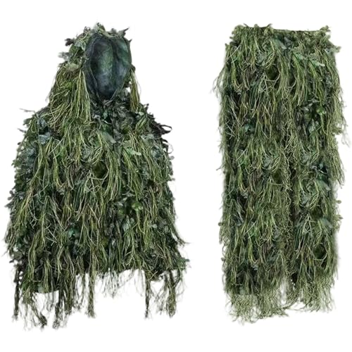 Odoukey Costume Ghillie, Costume Ghillie feuillu 3D pour Hommes Veste et Pantalon Camouflage léger Respirant pour la Photographie de Chasse en Plein air, pour Les Enfants