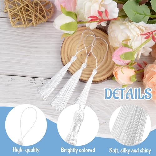 Image of 100 Pcs Bookmark Tassels Bulk White Soft Craft Silky Handmade Mini Tassels for Jewelry Making with Loops for DIY Craft Accessory Dress Decoration
