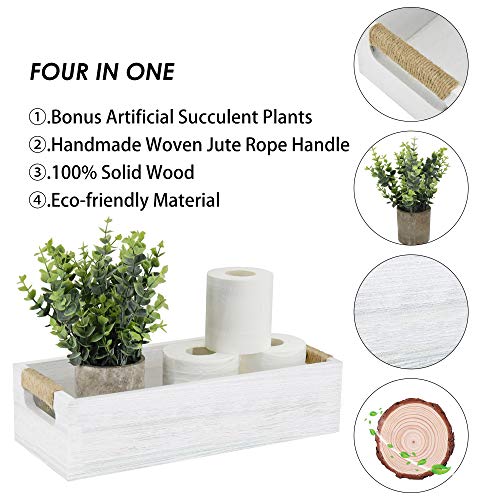 ANRXNCY Farmhouse Bathroom Decor Box Toilet Paper Holder, White Wood, Rectangular Tray with Artificial Flower, 14.9"L x 5.3"W x 3.3"H - Image 4