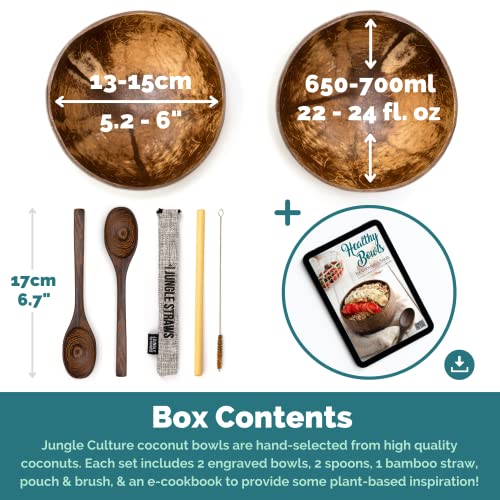 Miniatura 2 de Jungle Culture Set De 2 Boles De Coco Con Cucharas Y Pajita De Bambú Bolsa Tazones De Coco Natural Cuenco Madera Açai Bowl Ecológico Y Sostenible Coconut Bowls Hecho A Mano En Vietnam