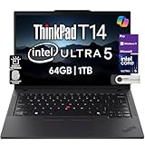 Lenovo ThinkPad T14 Gen 5 Business Laptop 35.6 cm FHD + IPS, Intel Ultra 5 125U, 64GB DDR5 RAM, 1TB SSD, 5MP HD Webcam, impressão digital, retroiluminado, Wi-Fi 6E, 2 Thunderbolt 4, AI PC, W11P, 3