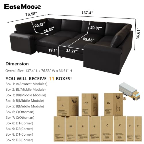 Image of EASE MOOSE Faux Leather Couch Bed, Modular Sectional Sofa Sleeper, Black