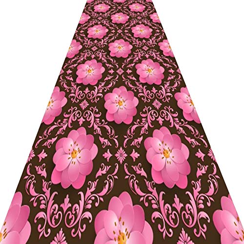 Moqueta corredor 3D cutable ZRUYI con diseño de flor rosada lavable y resistente 2