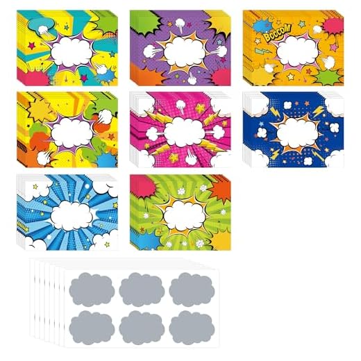 INKNOTE 120 PCS Custom Scratch Off Cards 8 Styles Comic Series Scratch Off Cards Stickers DIY Coupon Scratch Off Tickets for Kids Reward Teacher Classroom Supplies Birthday Party Favors 3 x 4inch