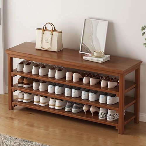 Étagère à chaussures en bambou Nizer avec compartiments ouverts de rangement