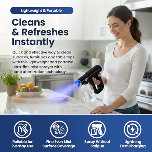 Professional K12 Nano Spray Gun with Blue Light, Atomizer Sprayer & Nano Steam Hair Mister Spray Bottle, Cordless & Rechargeable Barber Spray Gun, Home, Salon, Office & Travel Fine Mist Spray, Black by Goodscious - Image 3