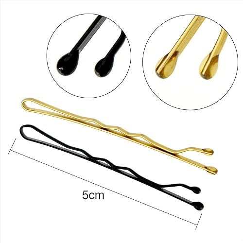 Miniatura 5 de El juego de 300 pinzas para el cabello incluye 100 pinzas para el cabello en forma de U, 100 pinzas para el pelo bobi (negro, dorado) y 100 bandas