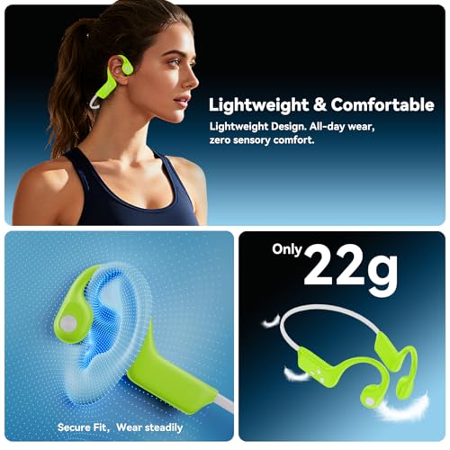 Image of Bone Conduction Headphones, Bluetooth 6.0 Open Ear Headphones with Mic, Type-C Quick Charge. Long Battery Life, IPX5 Sweatproof, Lightweight Comfortable for Office, Sports, and Driving(Gray Green)