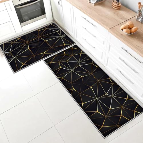 SHUAIG Set di 2 tappeti da cucina, anti-affaticamento, antiscivolo, lavabili, set di tappeti da cucina con adesivo scorrevole adatto per bagno/soggiorno (Stile T, 40 x 120+40 x 60 cm)