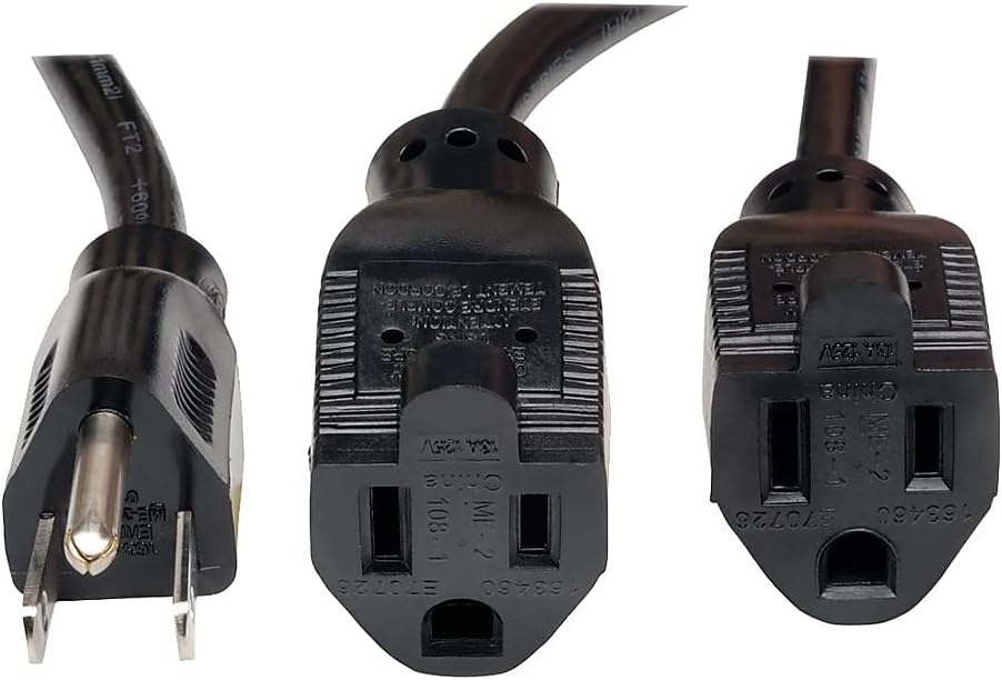 Power Extension Cord Y Splitter Cable 13A, 16AWG (NEMA 5-15P to 2x NEMA 5-15R) 18-in.(P024-18N-13A-2R) , Black