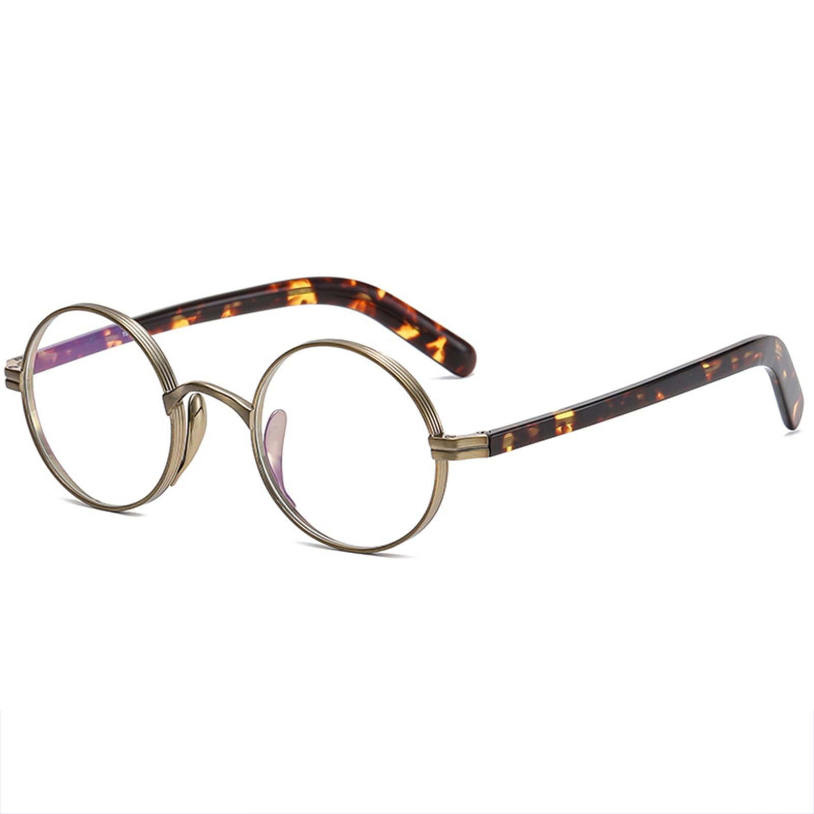 Gafas de Lectura de Computadora Redondas Retro de Titanio Puro para Hombres, Gafas de Bloqueo de Luz Azul (Color : Bronze, Size : 2.0x)