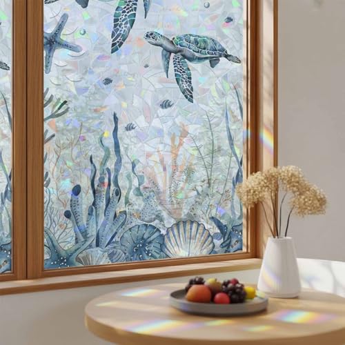 Película decorativa para ventana azul 17.7" x 39.3" 2 piezas miniatura 2