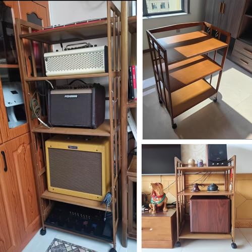 Support audio réglable à roulettes - Meuble de rangement multimédia mobile pour matériel audio et vidéo HiFi, support pour composants de cinéma maison, organiseur de système de divertissemen