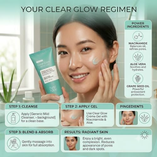 Image of Aloe&Me Clear Glow Creme Gel, Pore Shrinking & Dark Spot Treatment, 50g, For Dry to Sensitive Skin