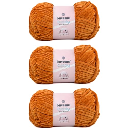 Image of Cuddly Velvet Chenille Yarn, Super Soft Fluffy Bulky for Knitting Crocheting Blanket Amigurumi, Durable for Shedding, 100 Gram (3.53 Ounces) 109 Yards (100 Meters) (Ochre) (3 Skeins)