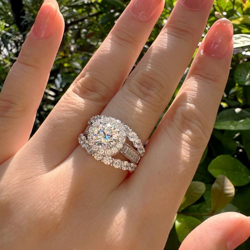 SHELOVES Brilliant Round Halo Wedding Rings for Women Vintage CZ Bridal Ring Sets 925 Sterling Silver Sz 5-102