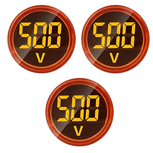 3pcs Digital Display AC Voltage Indicator, 22mm Round Head LED Voltage Tester AC50~500V Voltmeter Monitor (Yellow)