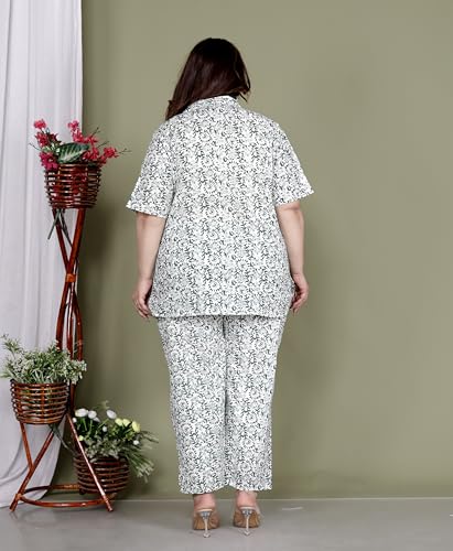 Image of Printed Shirt Style Cotton Night Suit for Women with Extra Plus Size