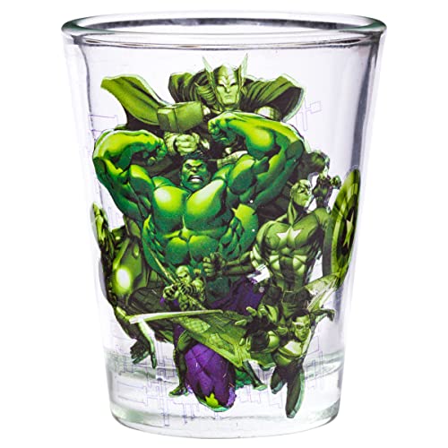 Image of Silver Buffalo Marvel Avengers Featuring Captain America, Hulk, Iron Man, and Thor 4 Pack Mini Glasses, 1.5 Ounces