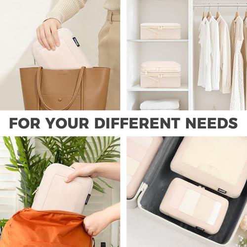 Image of BAGAIL 4 Set /6 Set /8 Set Compression Packing Cubes Travel Accessories Expandable Packing Organizers (Square Mesh, 05-Cream)
