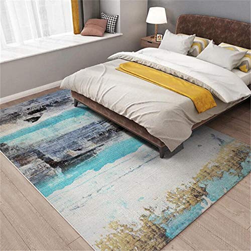 Tapis bleu et blanc aquarelle abstraite de table basse 150x200cm - 3