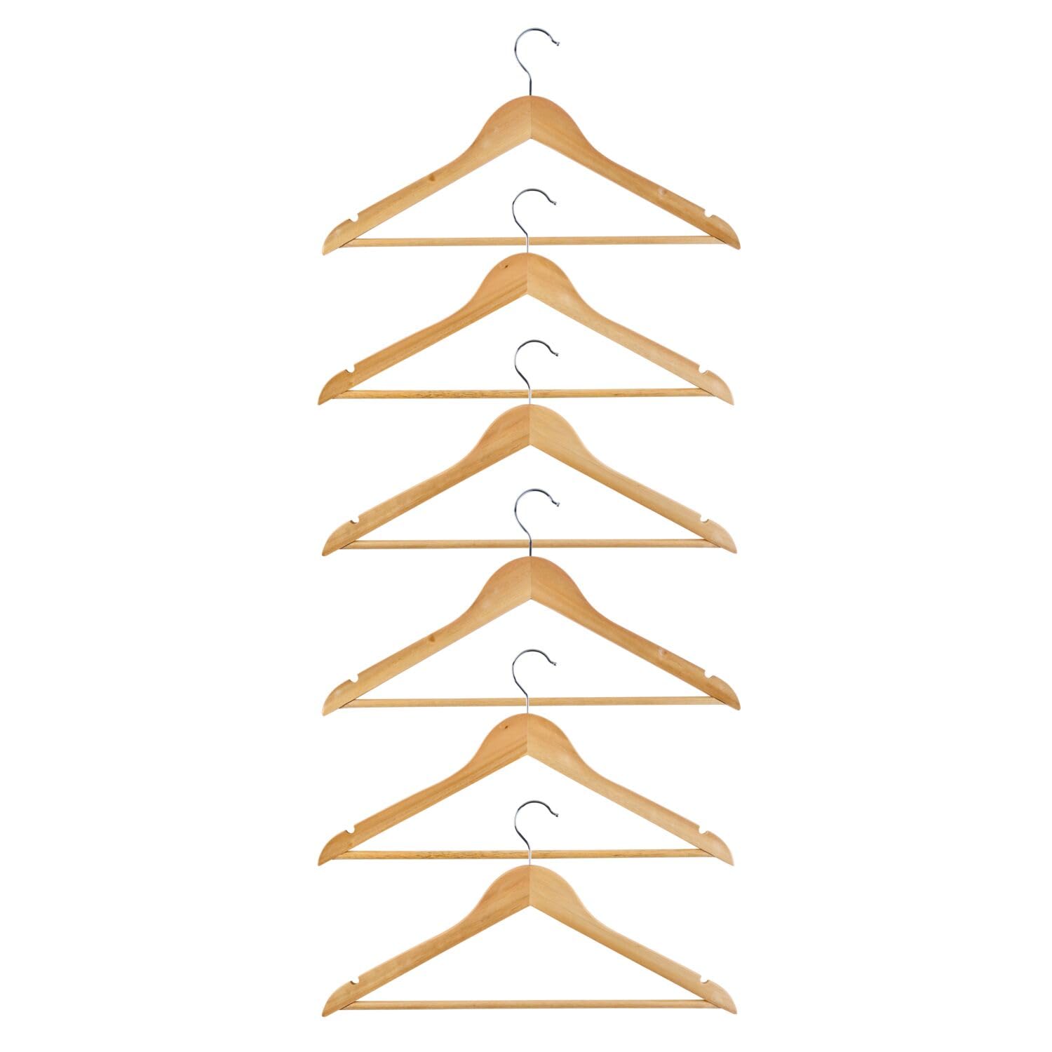 Lakeland Premium Wooden Hangers – Pack of 6 Solid Wood Coat Hangers with Non-Slip Trouser Bar & Notches | Timeless Wardrobe Clothes Organisers with 360° Chrome Swivel Hook for Suits, Coats & Dresses