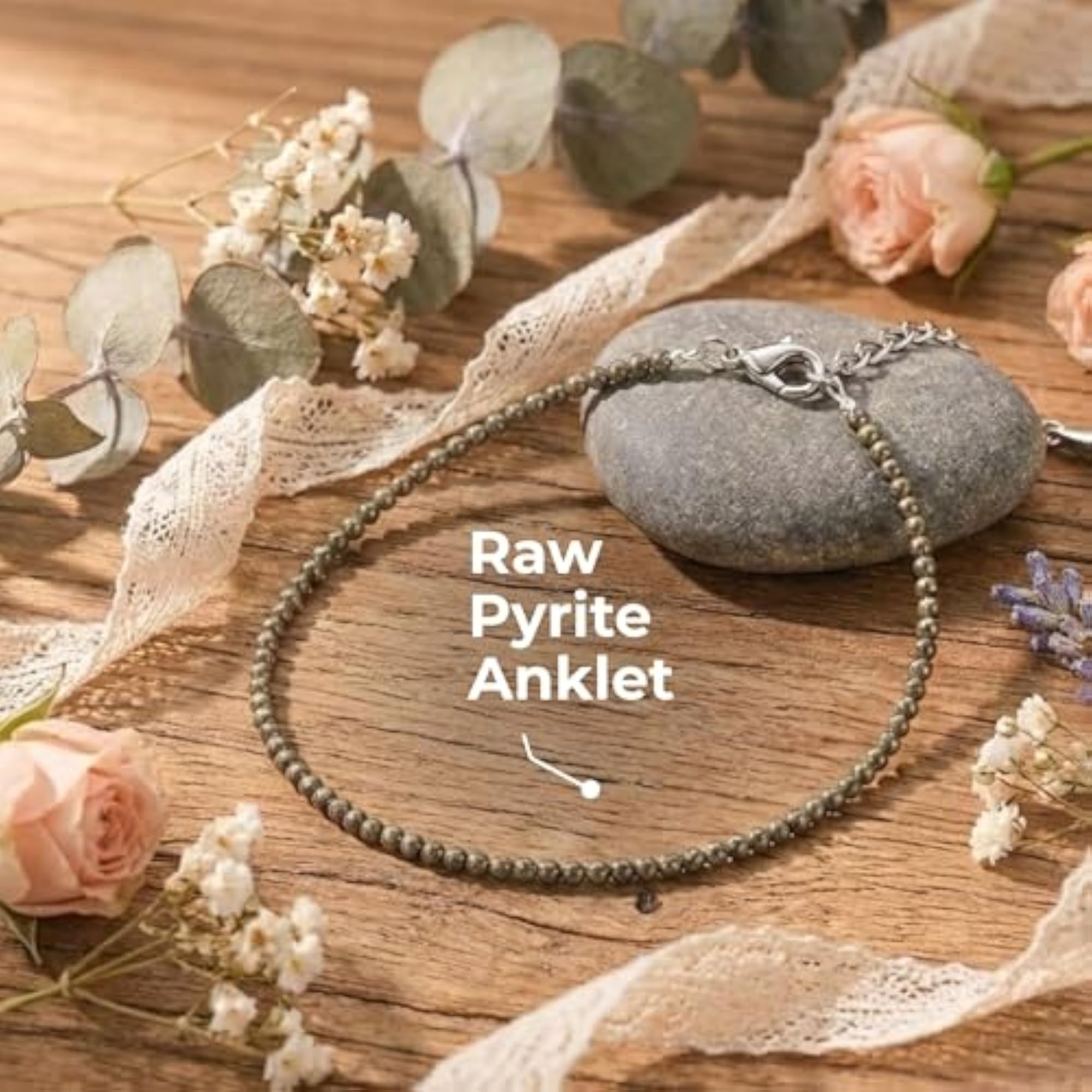 Unisex Adjustable Rudraksha & Pyrite Bead Anklet