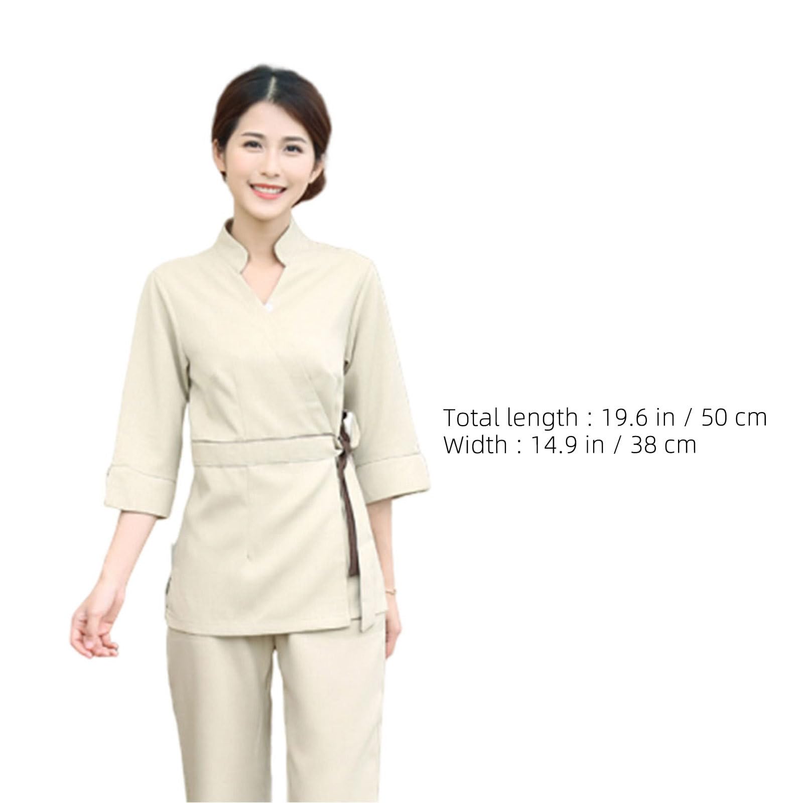 Blouse Esthéticienne Beige 2 Pièces en Coton Polyester Col V Femme