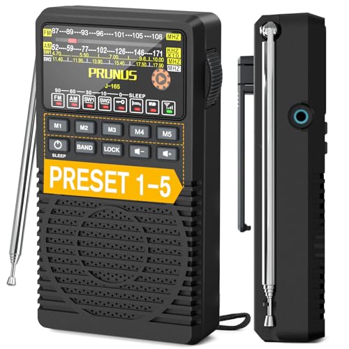 PRUNUS J-165 Portable Radio AM FM, Preset 1-5 Station Buttons, Battery Operated Radio with Tuning...