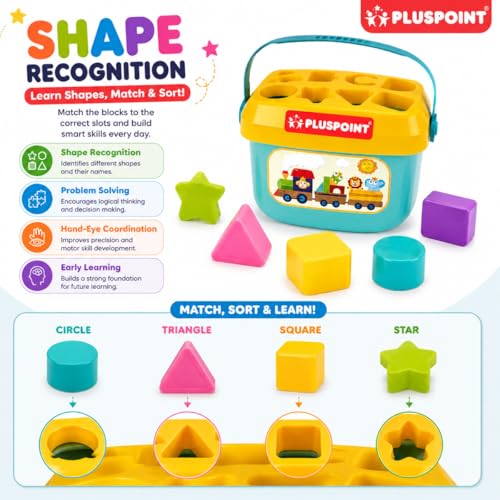 Image of PLUSPOINT Baby's First Educational Shape Sorting Blocks Toy Set | 16 Pcs ABCD Learning Blocks & Shape Sorter | Early Development Activity Toy for 6 Months to 2 Years Old Boys & Girls