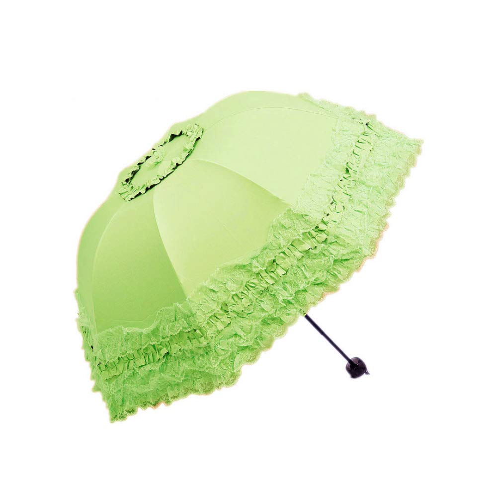 WANLIAN Folding Travel Umbrella UV Resistance Princess Lace Parasol Umbrella For Women Girls sunshades with lace decoration (green)