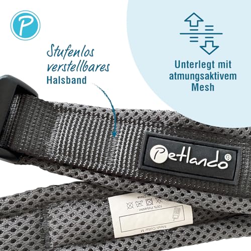 Petlando Hundehalsband Schwarz für mittelgroße Hunde, leicht & weich gefüttert mit atmungsaktivem Mesh, stufenlos verstellbar, langlebig & robust, Größe M (45-50 cm, Breite 4 cm), Halsband Hund breit