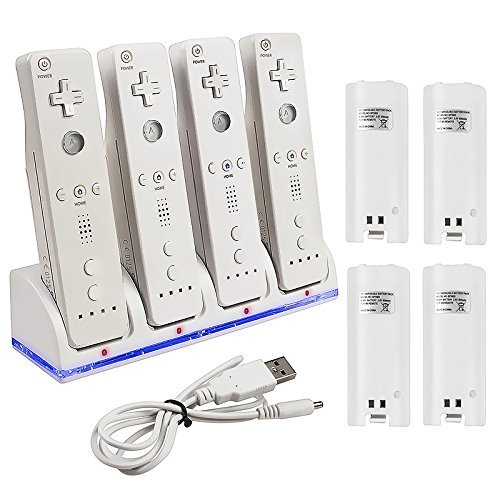 KLAREN Charger Dock + 4 x Battery for Nintendo Wii Remote