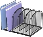SUPEASY File Organizer for Desk, 5-Section Mesh Desk Organizer, Vertical File Folder Holder for Office Supplies, Black