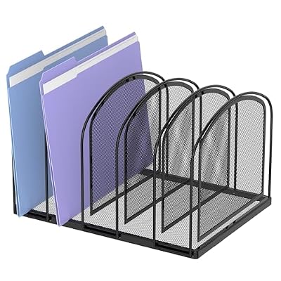 SUPEASY File Organizer for Desk, 5-Section Mesh Desk Organizer, Vertical File Holder Desktop Organizer File Sorter, File Folder Holder for Office Supplies, Black