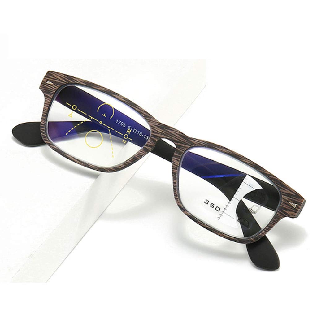 Gafas de Lectura Grano de Madera Anti-Blue Gafas de Lectura HD Gafas de Lectura multifocales progresivas Inteligentes para Hombres y Mujeres (Color : Brown, Size : +2.00)