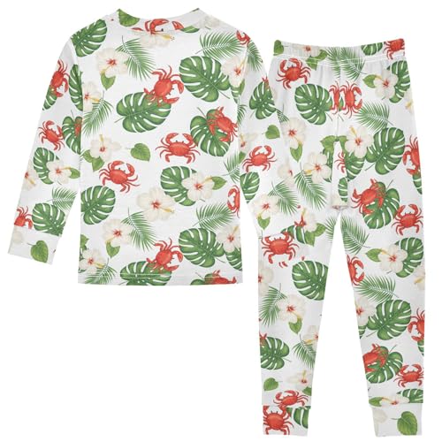 Pajama Sets Long Sleeve Tropical Crab Flowers Pattern Soft Comfy Sleepwear 2 Piece PJS 3-8T3