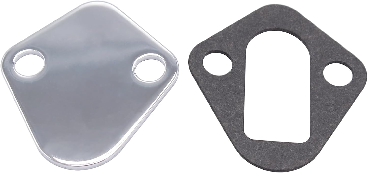 2 SET Chrome Stainless Steel Fuel Pump Block Off Plate With Gasket Fits for BBC Big Block Chevy 396 427 454 502