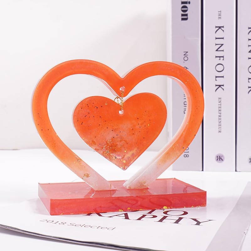 Miniatura 6 de Moldes de silicona 3D grandes para resina, moldes de corazón de resina, molde de péndulo de doble corazón epoxi profundo para arte de resina, fotos,