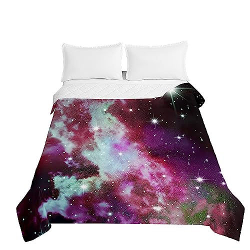 Odot Colcha Bouti de Verano, 3D Cielo Estrellado Estampado Suave Microfibra Multiusos Cubrecama Lavable Acolchada Edredón Manta para Cama de Infantil Individual Matrimonio (150x200cm,J)