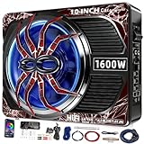 1600W 10' Slim Under Seat Subwoofers with Built-in Amp | LED Ambient Light, Deep Bass, Individual Controls (LPF/Gain/Bass Boost), High Output Distortion-Free Audio, Suitable for All Vehicle Models (b)