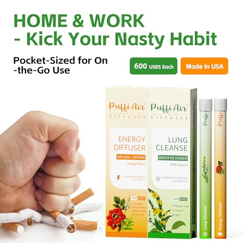 Image of Herbal Diffuser Duo, Lung Cleanse and Energy Diffuser Pens with Extract of Mullein and Natural Caffeine, 100% Natural Swap, Home & Work Duo, 4 Sticks, 600 Uses Each