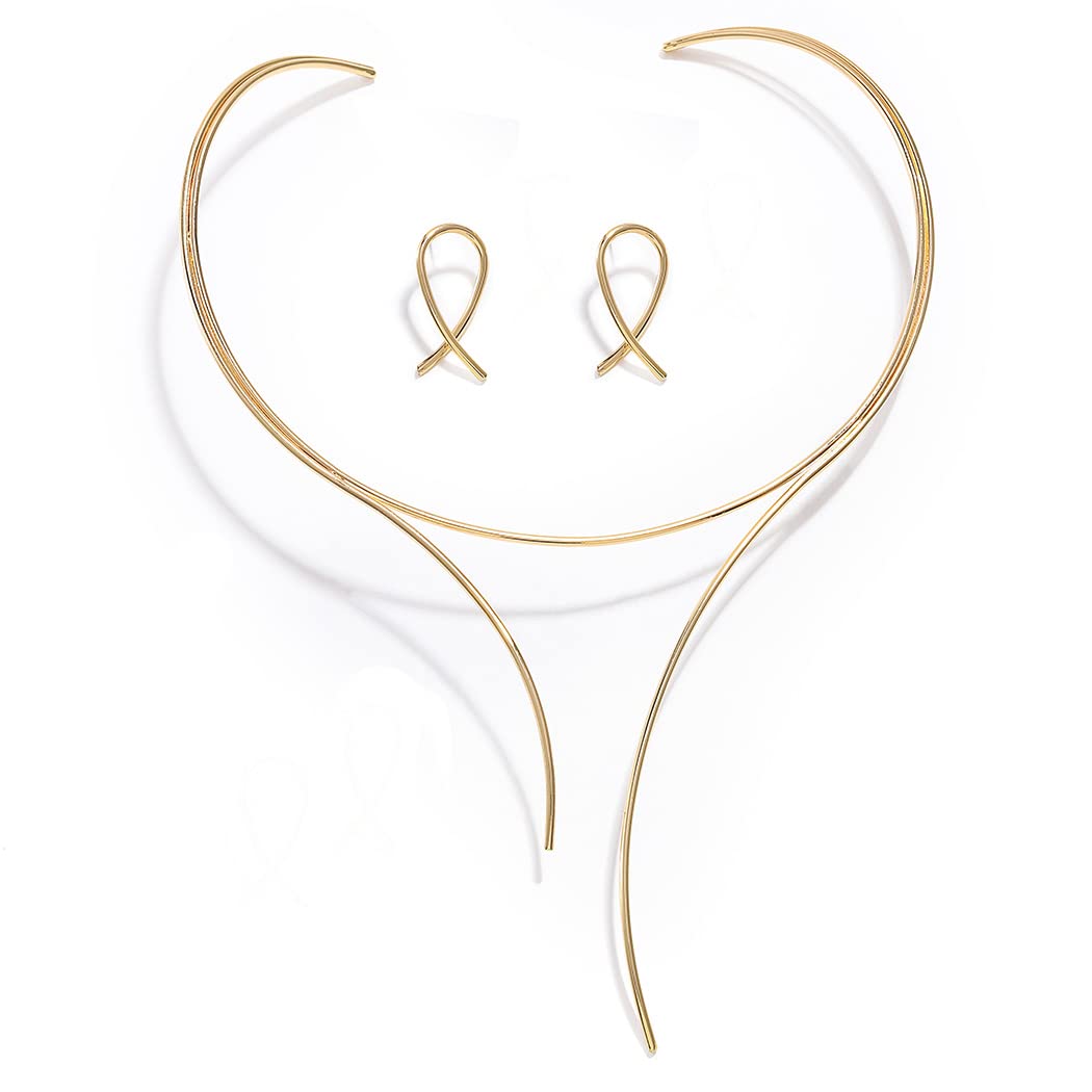 WosoisChoker Necklace Earrings Set Layered Chunky Chokers Statement Collar Necklaces African Alloy Costumes Jewelry Accessories for Women for Women and Girls