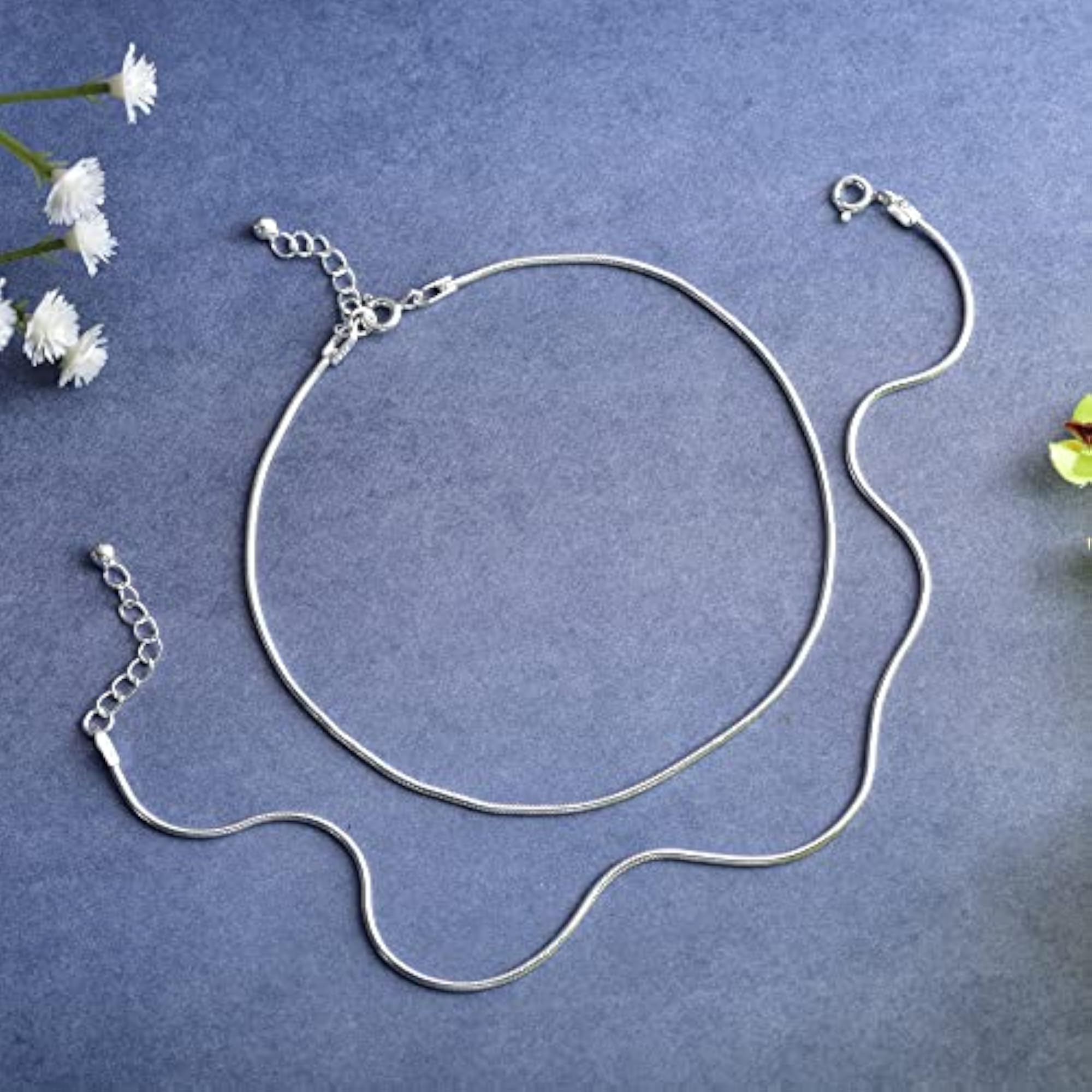 Women's 925 Pure Silver Threaded Snake Pattern Anklet, Traditional