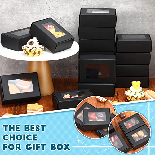 Mini Kraft Paper Box With Window Black Soap Packaging Boxes Present Packaging Box Treat Box For Homemade Soap Favor Treat Bakery Candy, 3.54 X 2.44 X 1.26Inch (300 Pieces) #TOP2