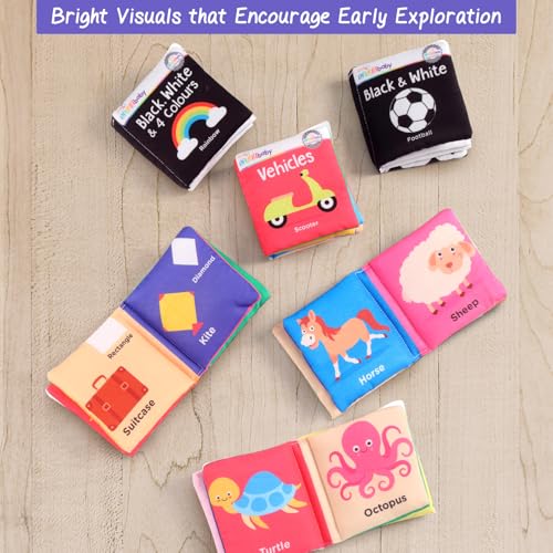 Image of Intellibaby 6-Book Set-Soft Sensory Cloth Books for Babies,Crinkle Sound&Washable,Early Learning Themes- Shapes, Vehicles & Animals,Black & White Patterns for Visual Growth,Non-Toxic,Gift for 0+Months